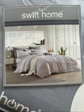 NWT 🆕 Swift Home 100% Cotton Yarn-Dyed Stripe Duvet Cover Set, Textured Queen sz